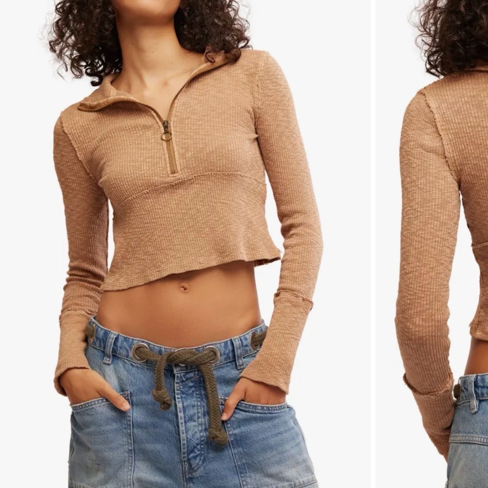 Free People We The Free Midnight Half Zip Cropped Sweater size xs